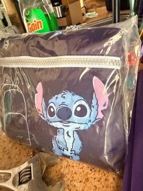 Disney Navy Blue Stitch Cosmetic Bag with Pink Accent